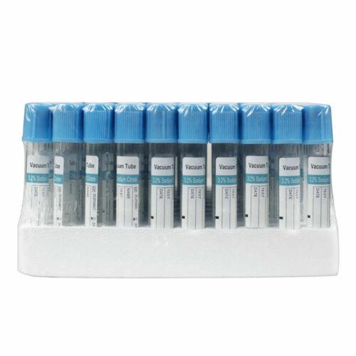 100 Pack of Medical Grade Blood Collection Coagulation Tubes - Sterile Buffered Sodium Citrate with Blue Cap for PT Testing, 2ml Glass Tubes